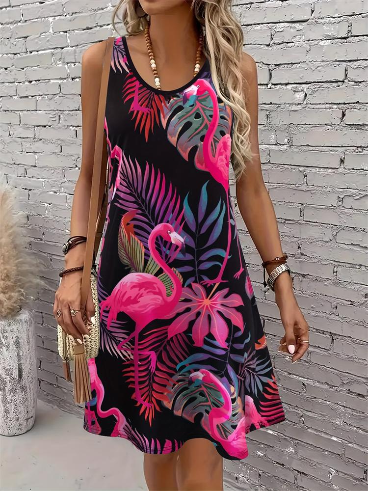 2026 New Women's Summer 3D Skull Print Dress Casual Round-Neck Sleeveless A-Line Dress Fashionable Street Style Dress