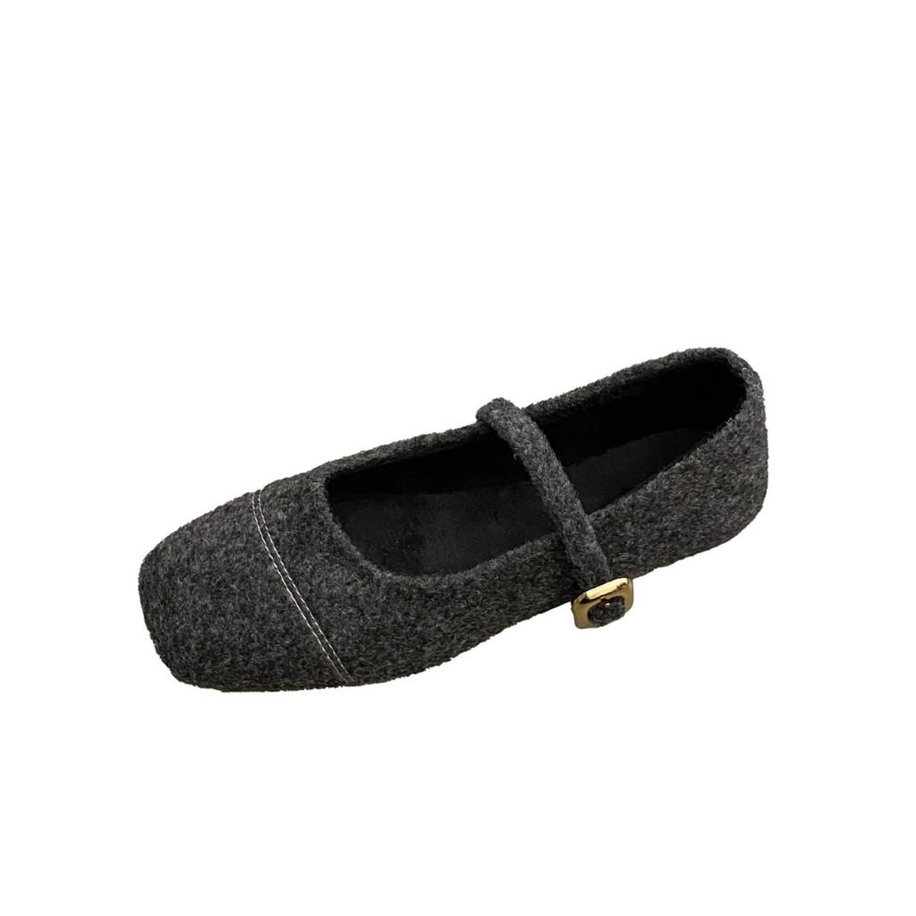 Gentle Fairy Mary Jane Shoes Girl 2025 New French Temperament Elegant Woolen Square Head Shallow Mouth Velvet Evening Shoes