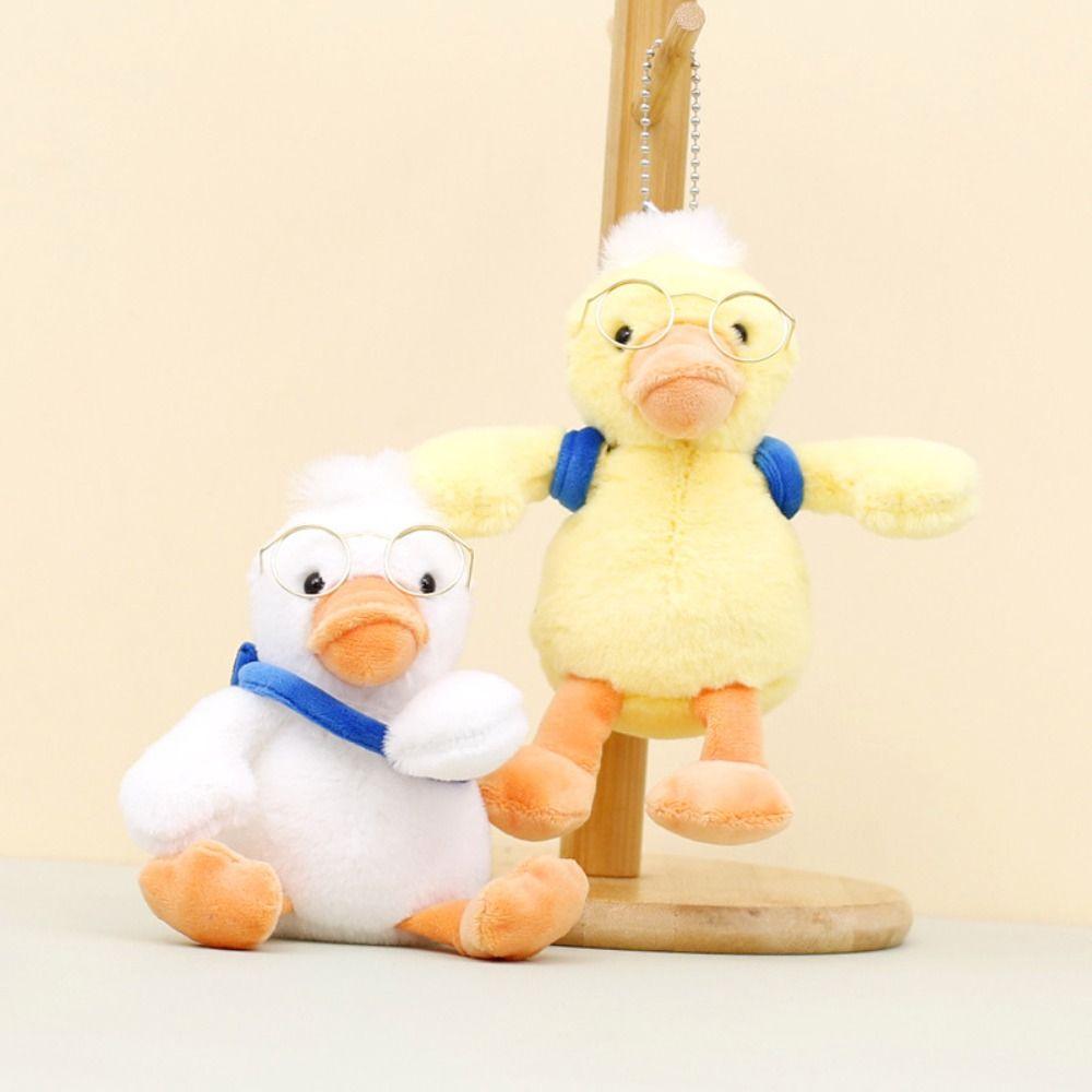 PP Cotton Glasses Duck Plush Keychain Fluffy Plush Doll Pendant Yellow Duck Plush Keyring Unisex