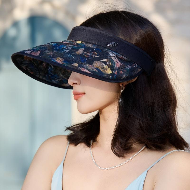 Temperamento Diseño Sentido Horquilla Ala Grande Sombrero de Sol de Copa Vacía Viaje al Aire Libre Anti-UV Cara Pequeño Sombrero de Sol