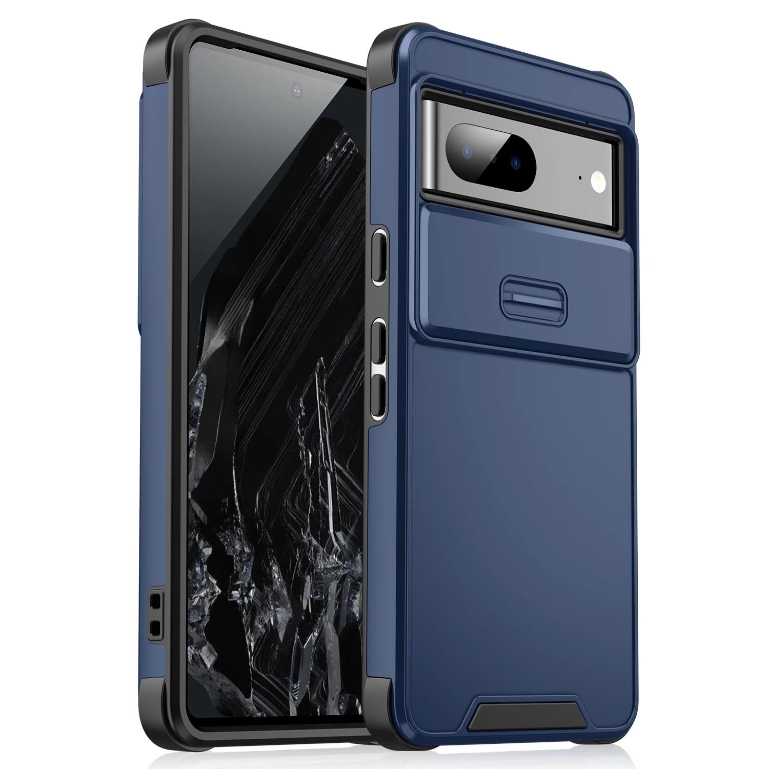 

New Shockproof Hybrid Dual Layer Case for Google Pixel 9 Pro XL Slide Camera Protetion Cover for Google Pixel 8 7 Pro 8A 6A Case For Pixel 7 Pro синий