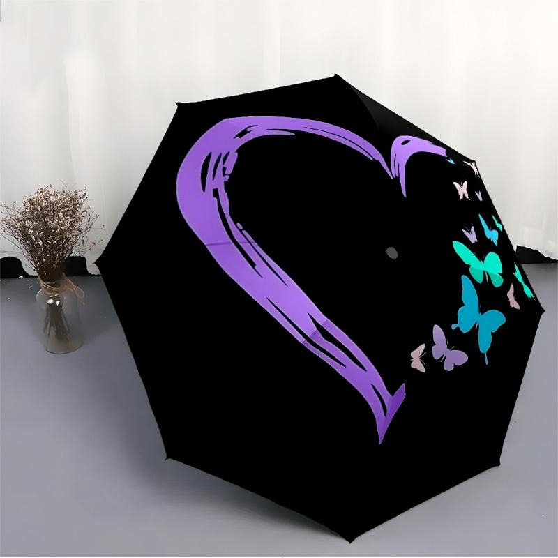 1pc Heart Butterflies Automatic Folding Umbrella - Compact 8-Rib Design, Durable Plastic & Iron, Lightweight for Outdoor Daily Use151