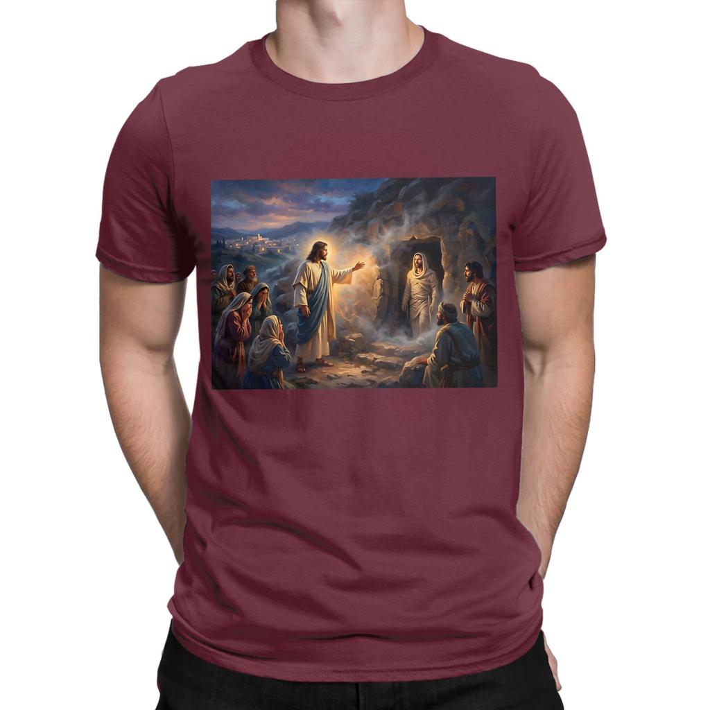 Jesus Resurrection of Lazarus Raising Biblical Painting Novelty 100 Cotton TShirt Jesus Tees Tops For Unisex