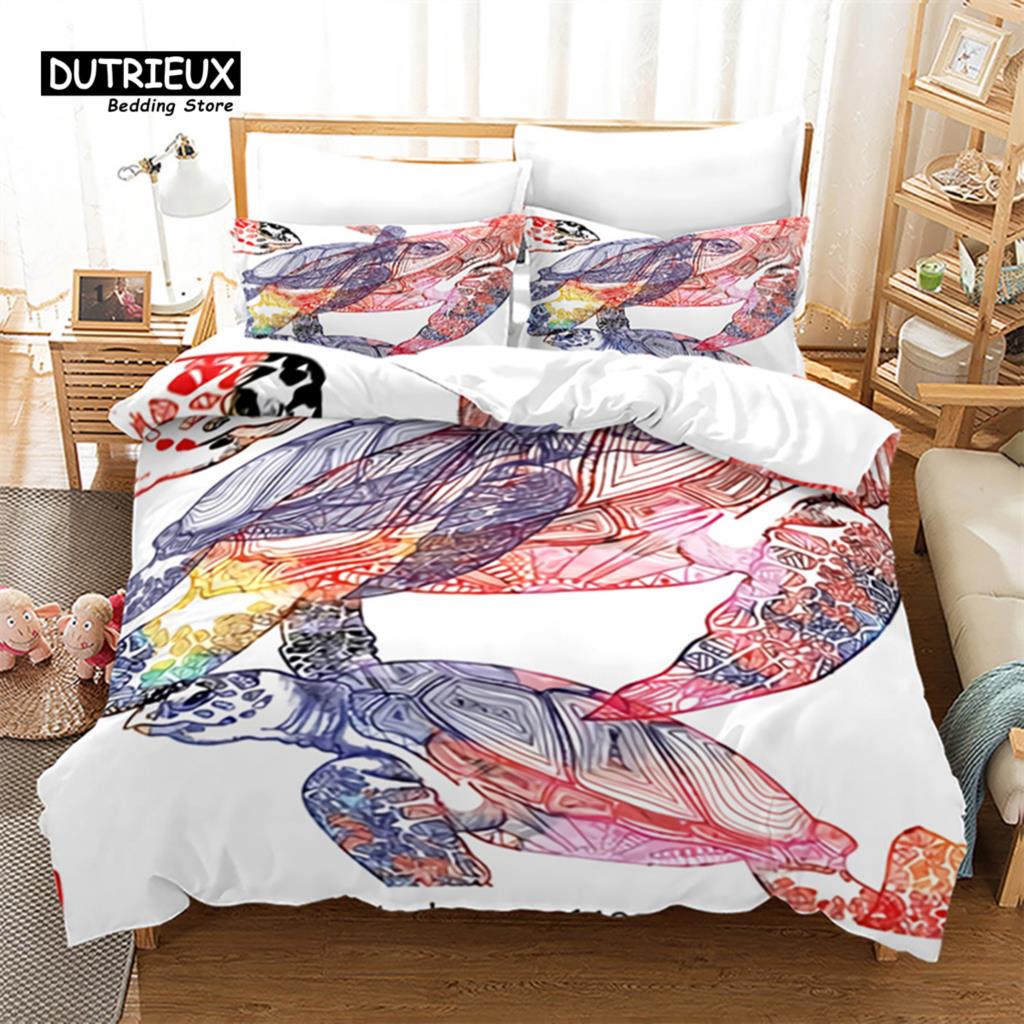 Sea Animal Duvet Cover Octopus Turtle Starfish Queen Bedding Set Microfiber Ocean Life Bedding Set King For Kids Boys Girls Teen