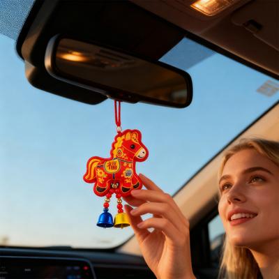2026 Chinese New Year Horse Lucky Hanging Pendant Zodiac Animal Feng Shui Charm with Tassel/Bell for Spring Festival Wedding Party Car Tree Decor