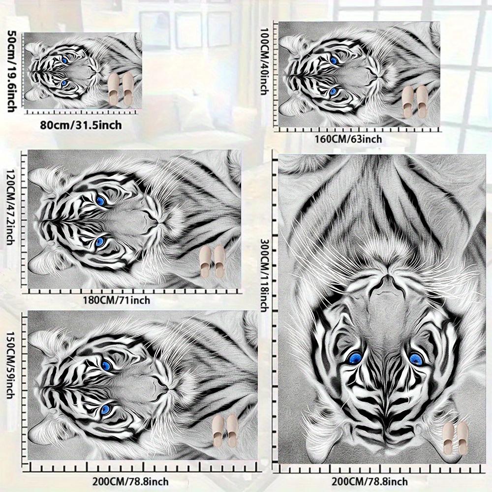Sketch Tiger Face Rectangle Rug Monochrome Wild Animal Pattern Washable Floor Mat For Fireplace Bedroom Decor Carpet