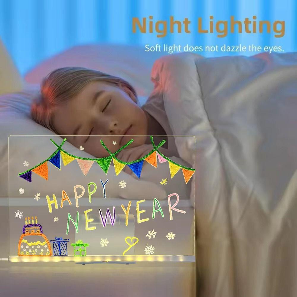 Colorful 7 Pens LED Note Board with Night Light Adjustable Stand Desktop Illuminated Wordpad Art