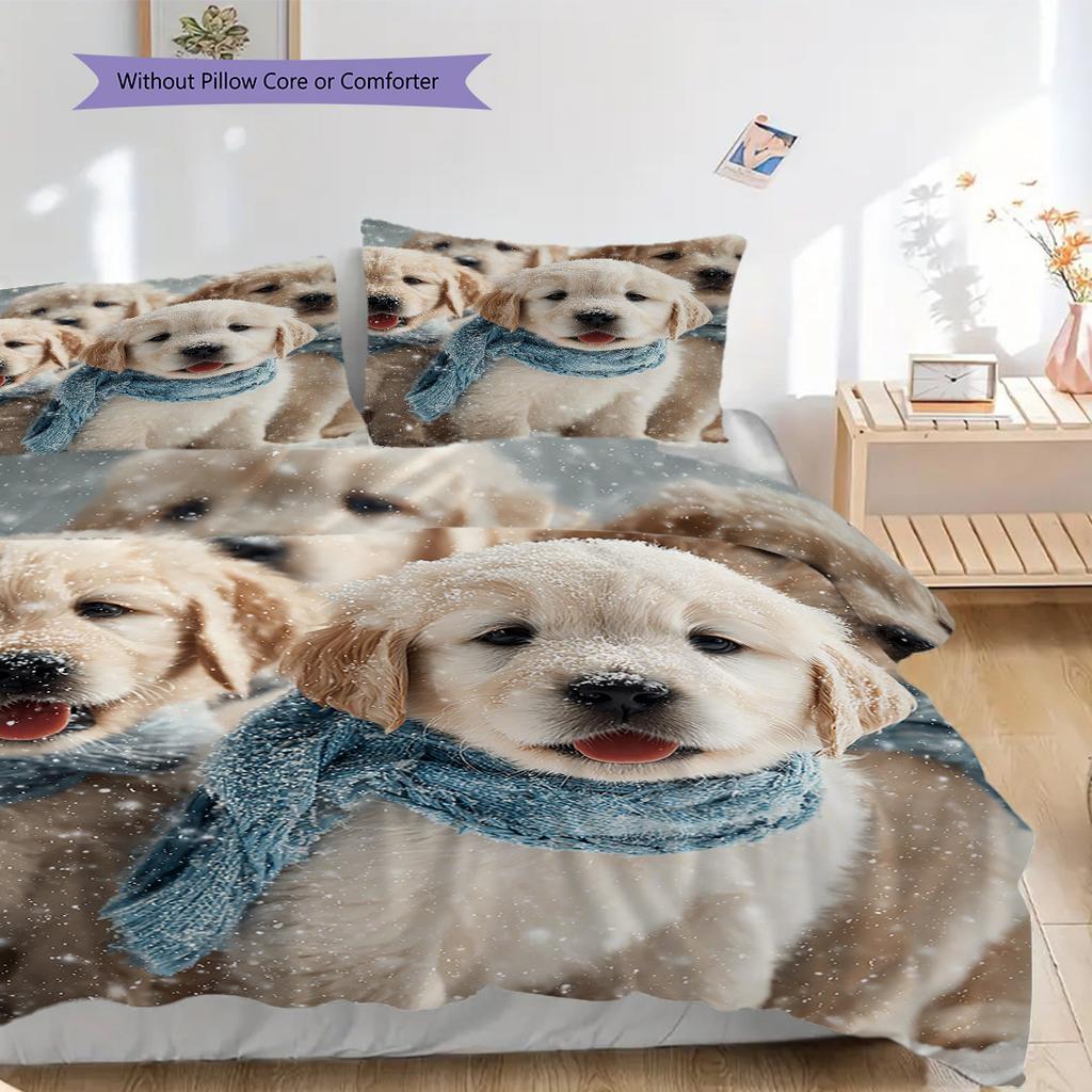 Golden Retriever Muster Bettwäsche Steppdecke Set Bettbezug Kissenbezug Heimdekoration Geburtstagsgeschenk (1 Bettbezug + 2 Kissenbezüge, ohne Füllung)