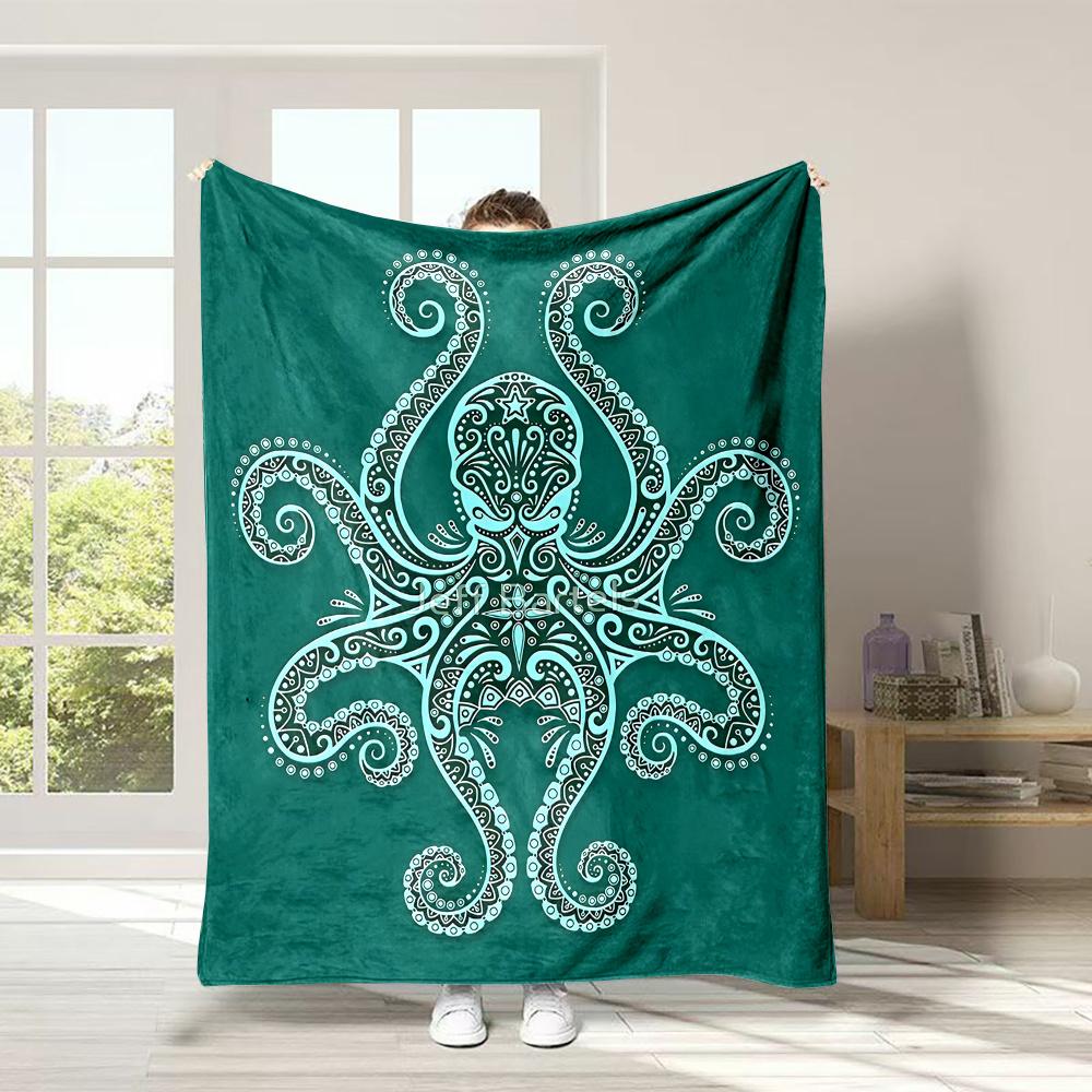 Contemporary Reversible Octopus Flannel printed blanket suitable for all seasons suitable for living room office sofa and travel