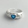 925 Sterling Silver Rings for Women Couple Minimalist Handmade Simple BLue Heart CZ Ring Fine Jewelry Gift Prevent Allergy