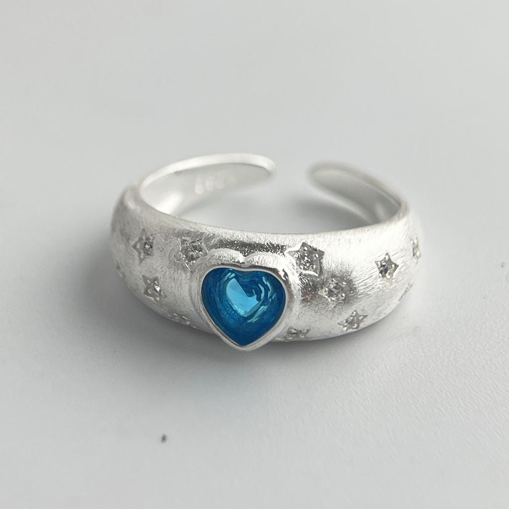 925 Sterling Silver Rings for Women Couple Minimalist Handmade Simple BLue Heart CZ Ring Fine Jewelry Gift Prevent Allergy