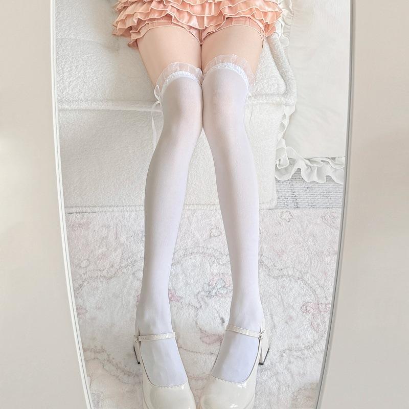 Japanese Girls Sweet Feeling Bow Stockings Internet Celebrities New Women Solid Color Knee Socks Thigh Socks Wholesale One size