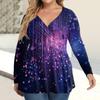 Women's Plus Size Shirt Long Sleeve  Print Top Pleated Casual V-Neck Top