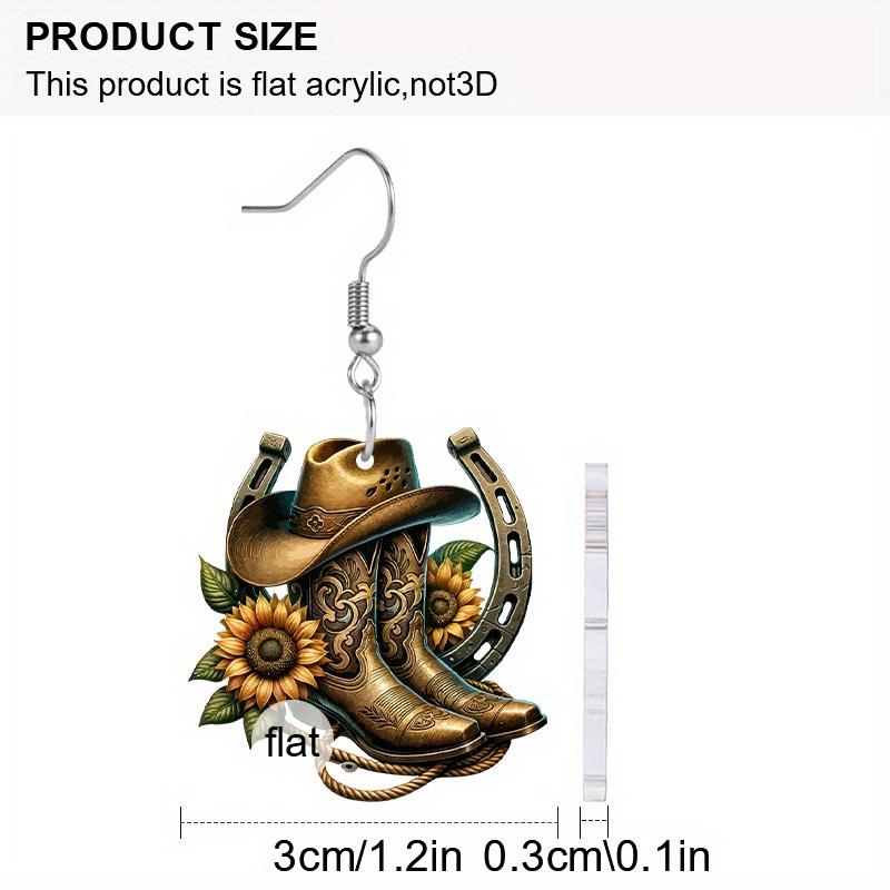 Western Style Horseshoe Cowboy Hat Boots Sunflower Acrylic Earrings for Women Trendy Fashion Dangle Earrings