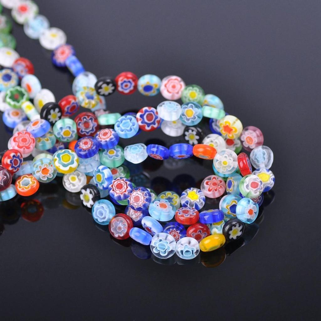 Směs Ploché Kulaté 6mm 8mm 10mm 12mm 14mm Květinové Vzory Millefiori Sklo Volné Korálky Pro Řemesla Šarže Pro DIY Výrobu Šperků Příslušenství