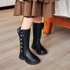 2024 Children High Boots for Girls Autumn New Chic Beading Sweet Bowtie Anti-slippery Elegant Lace Anti-slippery Leather Shoes