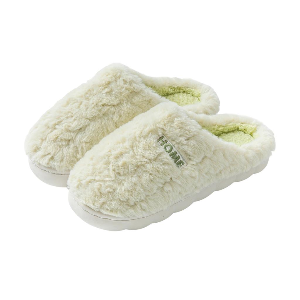 Plush thermal cotton slippers autumn and winter indoor home use thick sole comfortable couple outdoor wear shoes