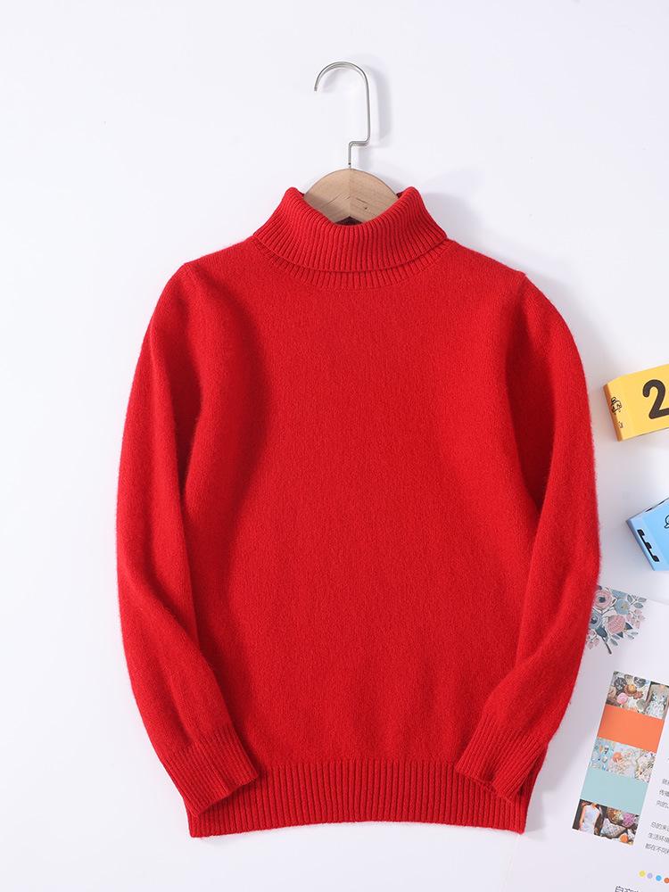 Children's 100% Pure Wool High Turtleneck Sweater - Autumn & Winter Pullover for Boys and Girls
