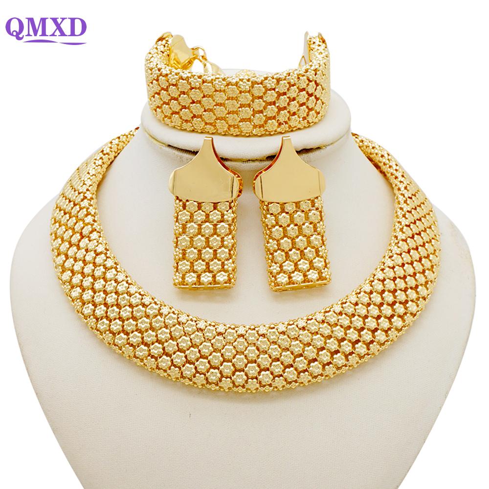 Dubai Gold Color Jewelry Sets African Indian Wedding Bridal Wife Gifts Necklace Bracelet Earrings Ring Jewelery For Women