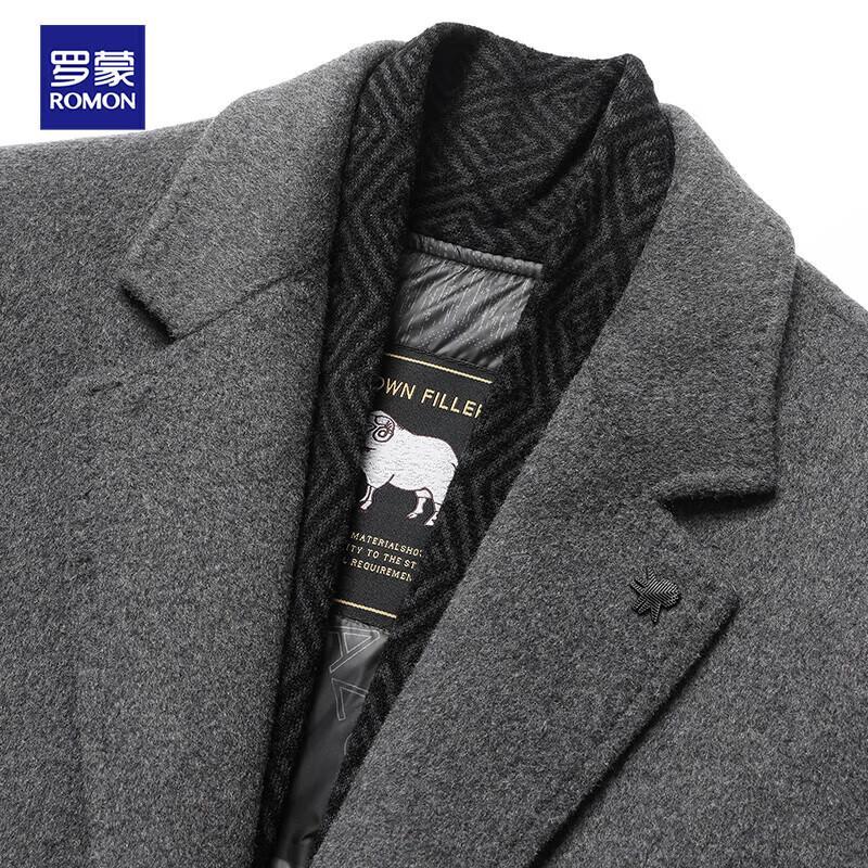 ROMON Men's Wool Double-Sided Mid-Length Coat with Detachable Goose Down Vest