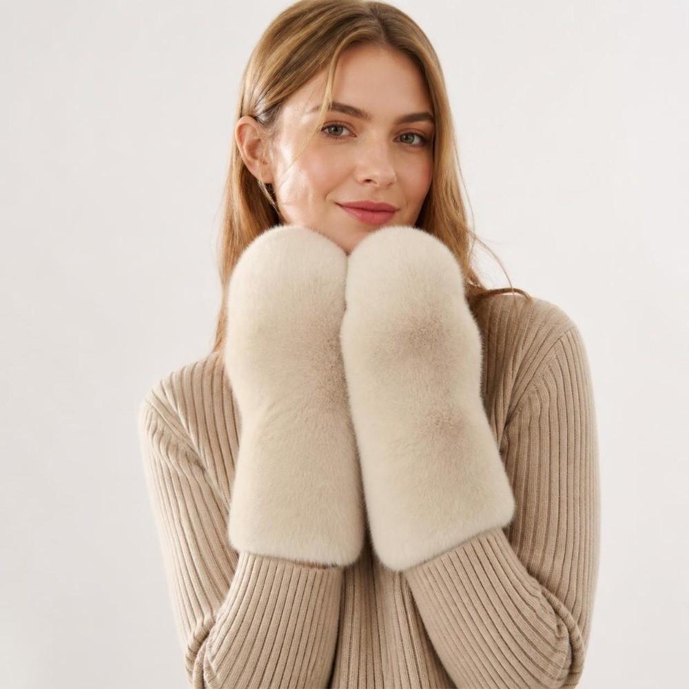 1pair Windproof Plush Gloves Soft Full-Finger Gloves New Winter Mittens  Women