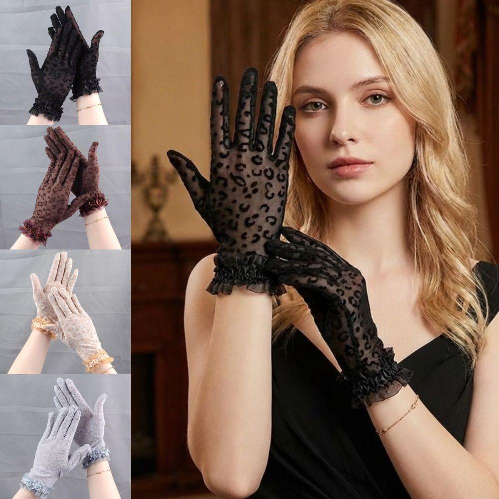 Leopard Print Women's Summer Gloves Sun Protection Breathable Lace Gloves Thin 5 Fingers Party Gloves Spring Summer Outdoor