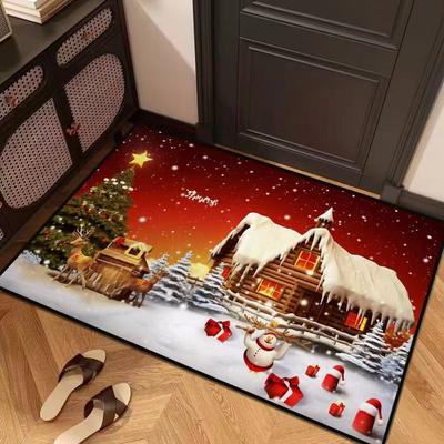 1 pieza Alfombra Roja Feliz Regalo de Navidad Impresión 3D Alfombra Antideslizante Felpudo para Entrada Hogar Sala de Estar Dormitorio Adorno Decoración de Navidad Año Nuevo