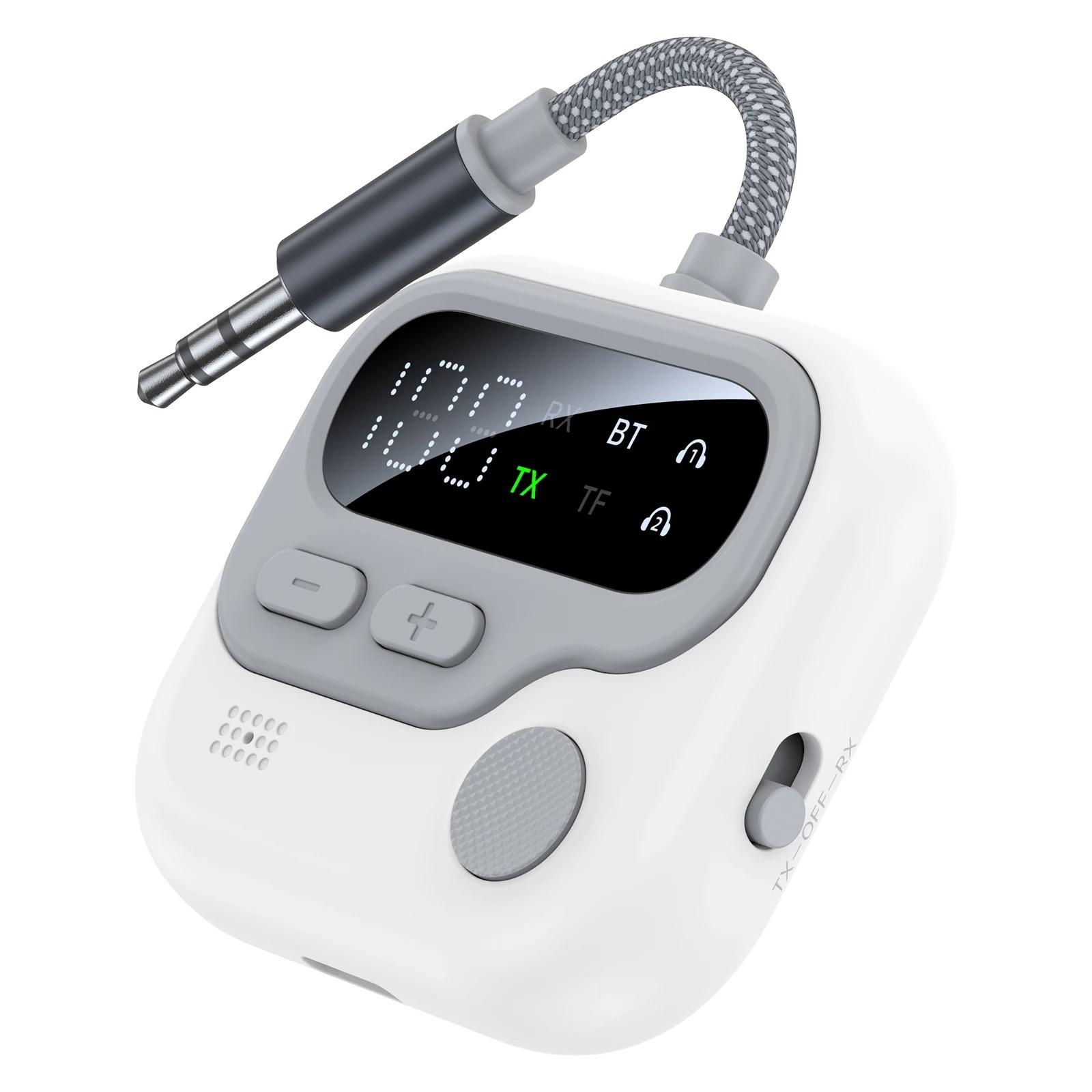 

Беспроводной аудиоадаптер 2 в 1 Bluetooth 5.4 Передатчик Приемник 3,5 мм AUX Воспроизведение с TF-карты Звук высокого разрешения без потерь с микрофоном для автомобиля, дома, самолета