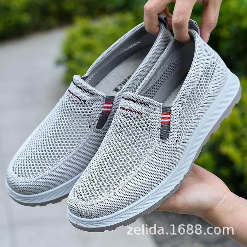 Men's Shoes Summer 2024 New Mesh Shoes Cloth Shoes Men's One-pedal Fly-woven Hollow Breathable Dad Shoes Casual Mesh Shoes