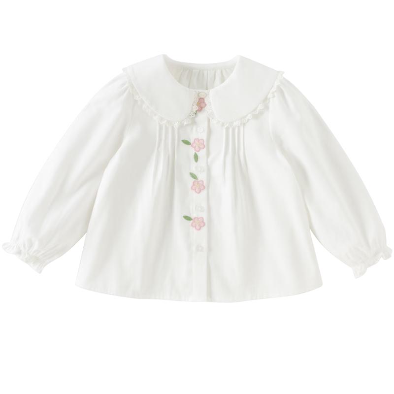 DAVE&BELLA Girls' White Long Sleeve Cotton Shirt