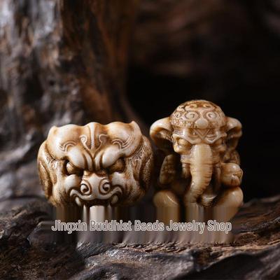 Ręcznie Rzeźbiony Wisiorek Ganesha z Rogu Jelenia Pixiu Netsuke DIY Koraliki Buddyjskie Biżuteria.