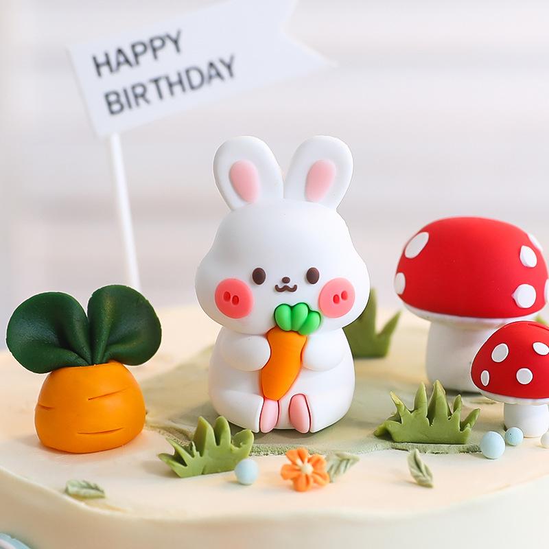 3D Mushroom Carrot Rabbit Cake Topper Jungle Theme Kids 1st Birthday Cake Topper Happy Easter Bunny Cake Decor Baby Shower