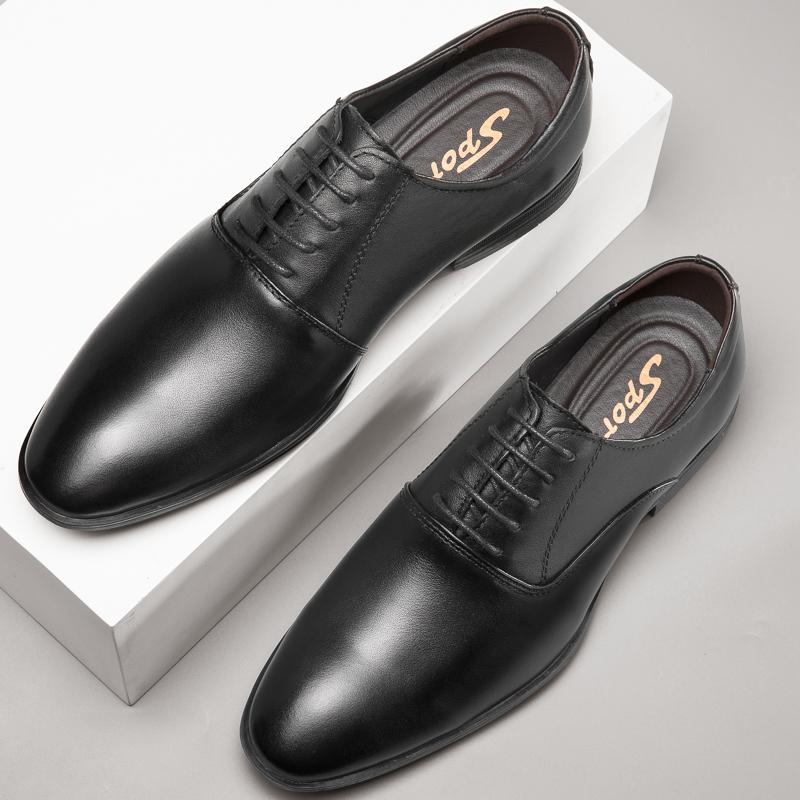 FashionGenuine Leather Men Shoes High Quality Lace-up Formal Mens Oxfords Italian Male Business Wedding Shoes Man Black Plus Size 37-50