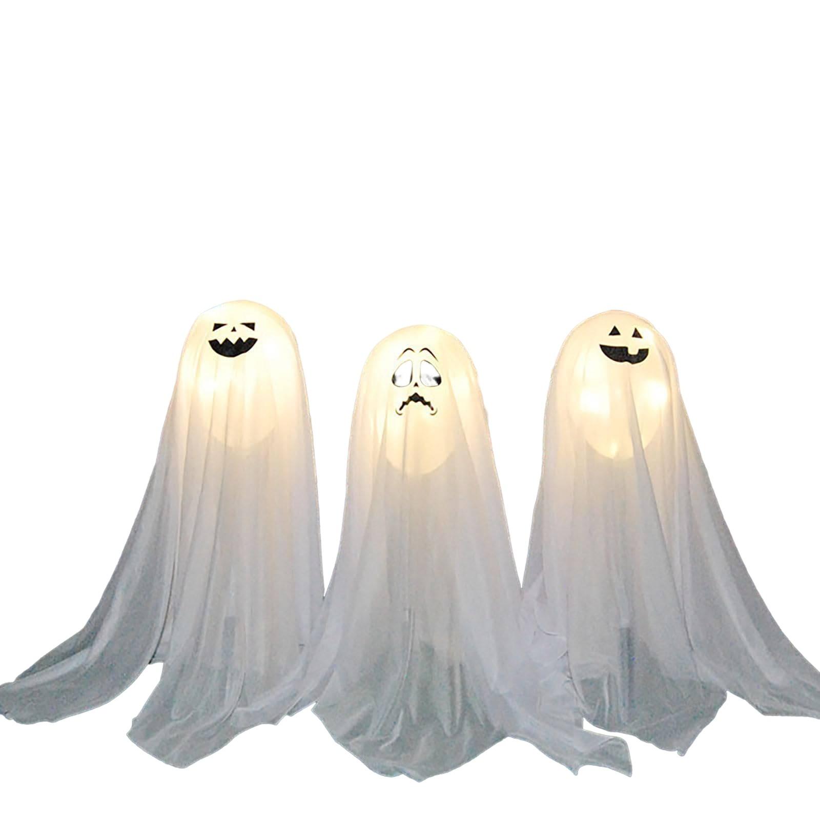 

Украшения на Хэллоуин со светодиодными огнями, излучающими белых призраков, вставленных в пугающие дворы, украшения для вечеринок на открытом воздухе, реквизит One Size