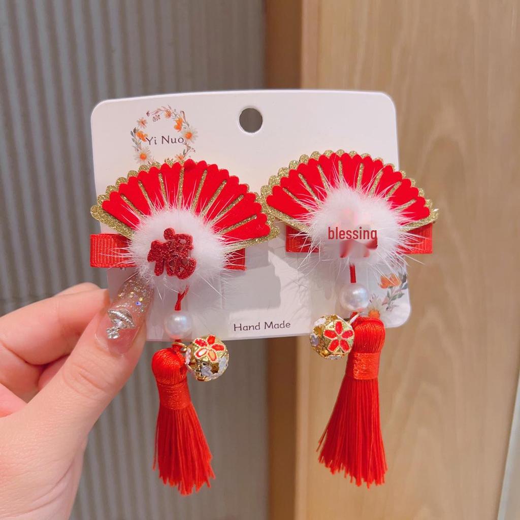 Chinese New Year Hanfu Headdress: Girls' Ancient Style Hair Clip & Flower Hairpin