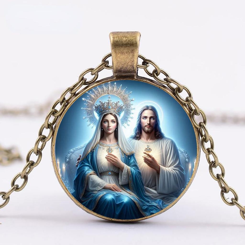 A Vintage-style Jesus and Our Lady Pendant Necklace, a Time Gem Pendant, a Faith-guarding Vintage Chain, Suitable for Daily Wear and Gift Giving
