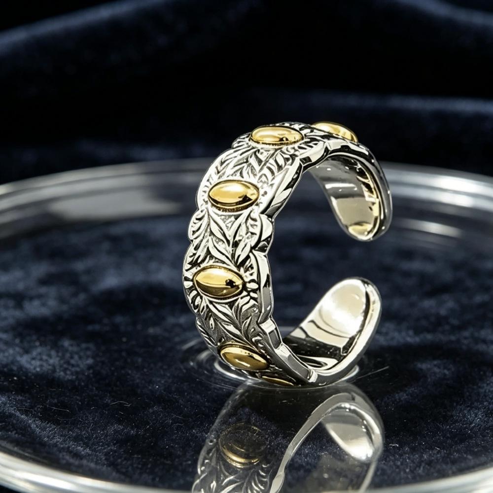 Gold & Silver Color Block Adjustable Rice Ring - Personalized Fashion Jewelry