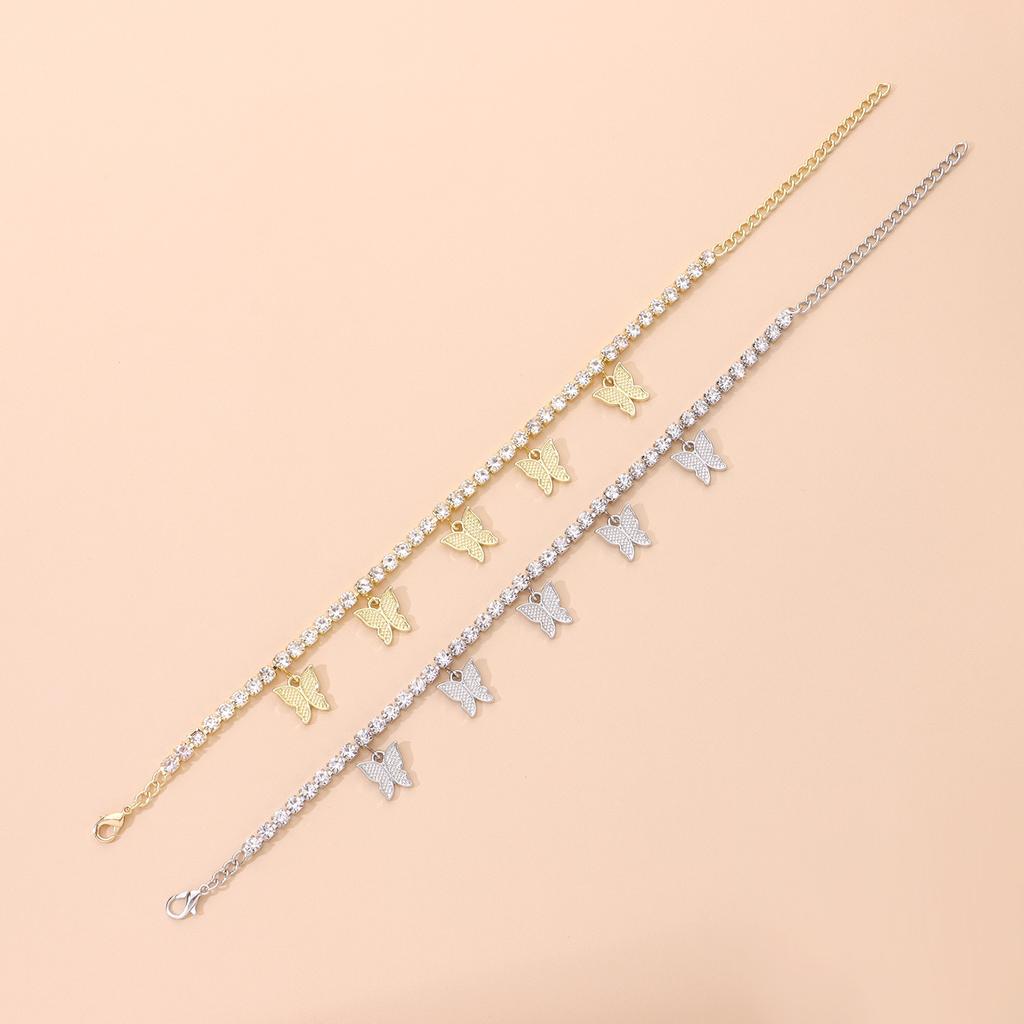 Explosive 4mm Shiny Rhinestone Anklet for Women, Fashionable Metal Butterfly Beach Feet