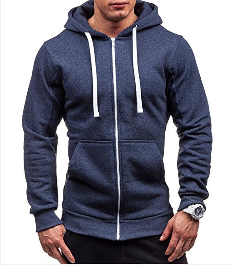 Men's 2024 Fashion Trend Casual Zip-Up Hoodie Jacket - Solid Color Cardigan Sweatshirt
