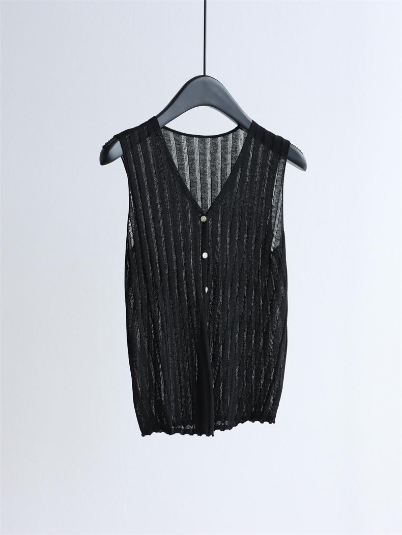 

Timeless Two-Piece Tencel Linen Set: Hollow Knit Vest & Sheer Cardigan for Spring/Summer One Size