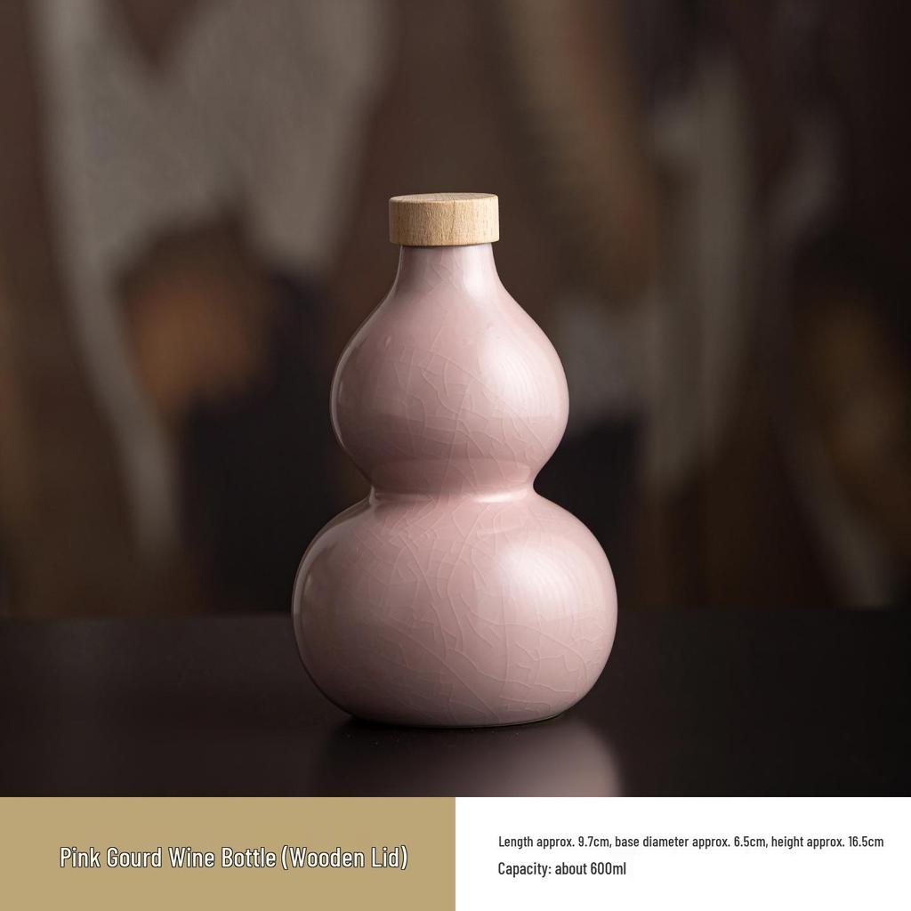 Ancient Style Chinese Ceramic Gourd Wine Bottle with Portable Mesh Bag for Cold Brew