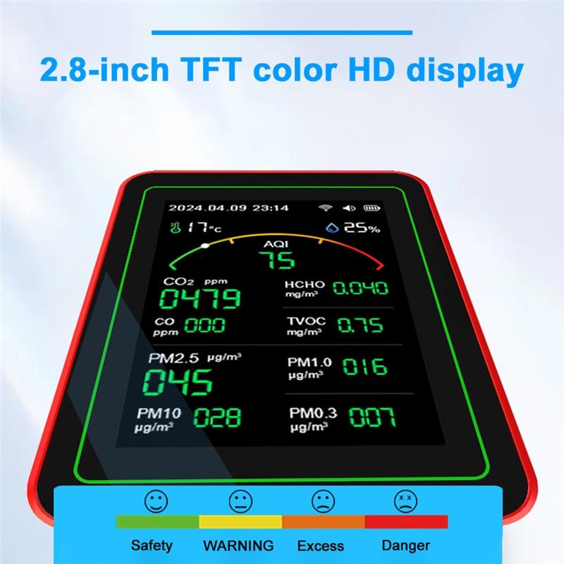 WiFi 15-in-1 Indoor Air Quality Monitor APP Control Portable AQI PM0.3 PM1.0 PM2.5 PM10 Tester Household CO CO2 TVOC HCHO Tester