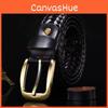 Men Vintage Woven Casual Leather Belt With Mesh Pattern And Antique Buckle