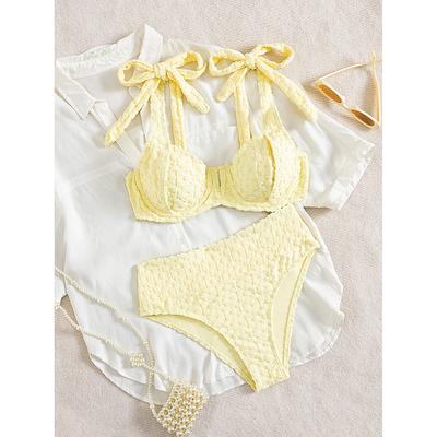 Bikini Set Damen Badeanzug Zweiteilig Schnürung Rückenfrei Weibliche Bademode Baden Sommer Einfarbig High Waist Mode Strandmode