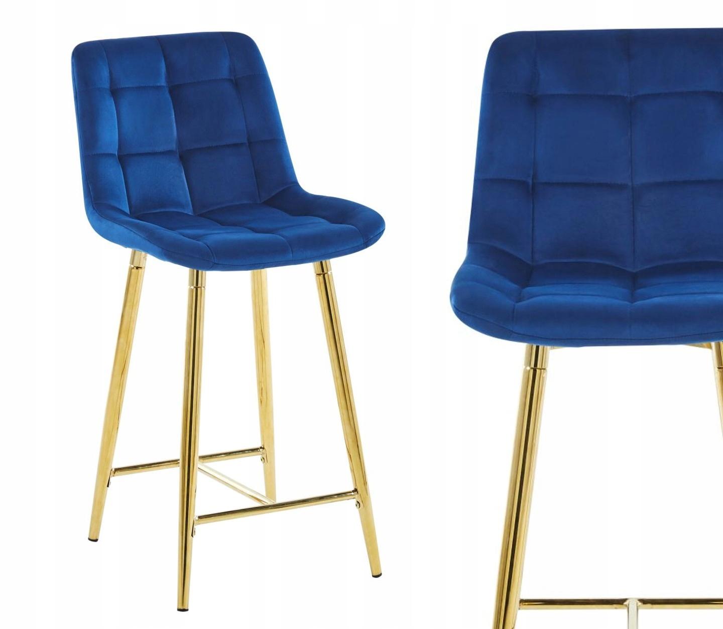 Blue velvet stool with gold legs