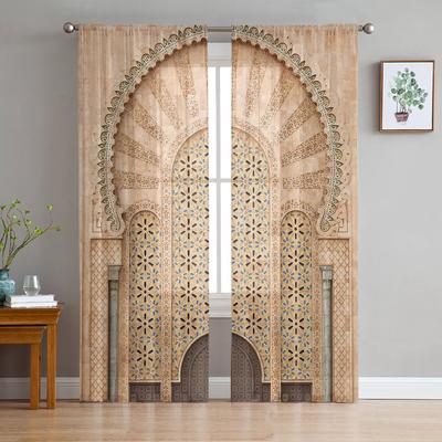 שער קיר צהוב מרוקו וילון שקוף לחדר שינה טול וואל וילון למטבח סלון דקור חלון טיפול