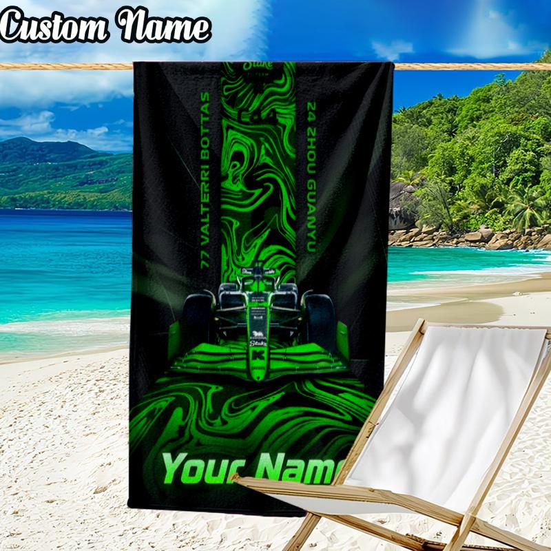 Custom Name Sauber Stake Beach Towel - Soft, Ultra-Absorbent Microfiber, Lightweight, Perfect for Beach, Parties, Travel, Camping