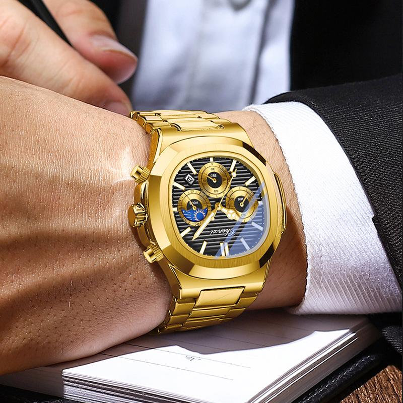 2025 Luxury Watch Men Business Fashion Waterproof Stainless Steel Chronograph Moon Phase Quartz Wristwatch Male Clock