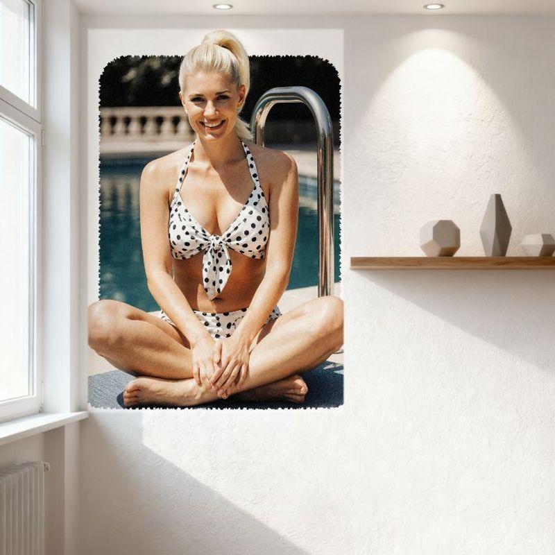 Sexy Blonde Woman In Polka Dot Bikini High Ponytail Poolside Tin Sign - Vintage Metal Wall Decor for Outdoor Pool Bar Pub Home 8