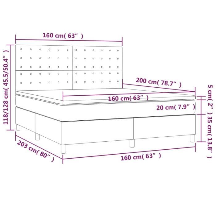 VidaXL Lit à sommier tapissier avec matelas Noir 160x200 cm Tissu - Modèle 3142107
